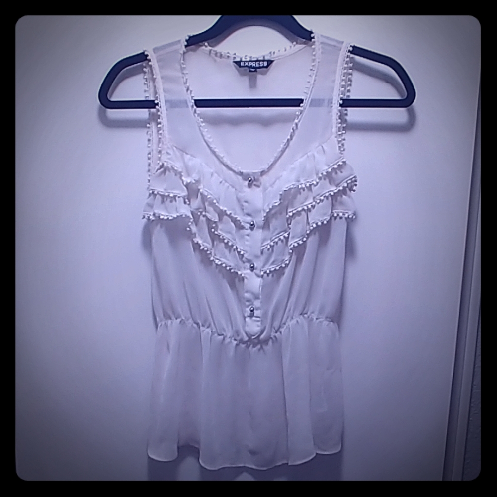 Express Ivory Sleeveless Blouse Ruffle XS